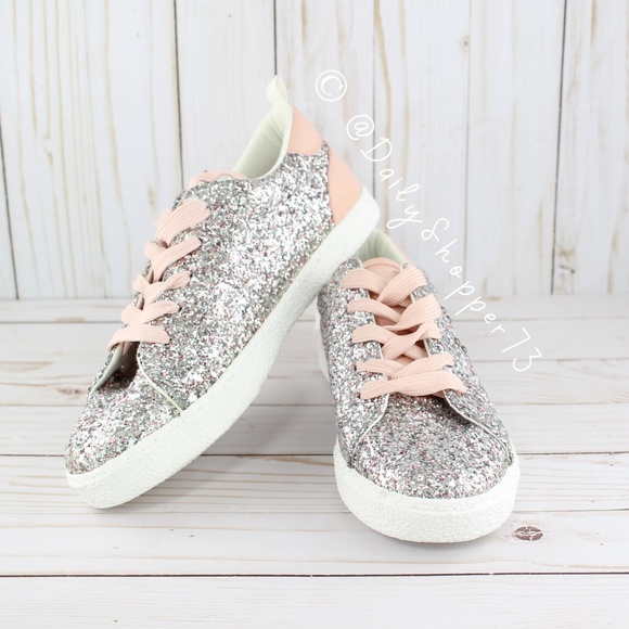 Primark Girls' Super Sparkly Dusty Rose Chunky Glitter Sneakers - Picture 6 of 8